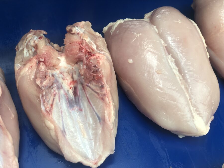 Skinned chicken breast caps