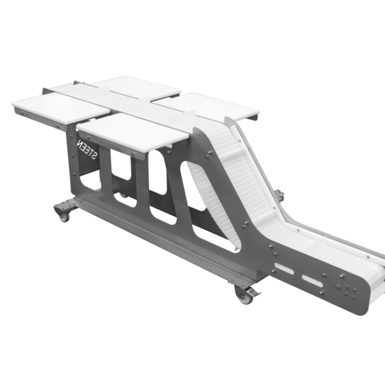 Outfeed belt - check belt 4 operators for automatic chicken kneecap deboning machine ST832 STEEN